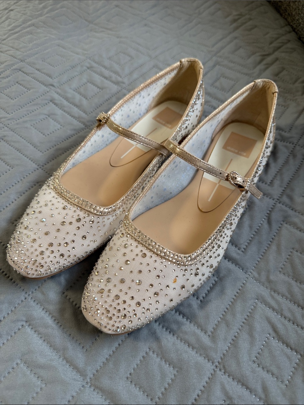 Dolce Vita Sparkles Embellished Mary Jane Flats in Champagne Gold EUC Sz 9 READ